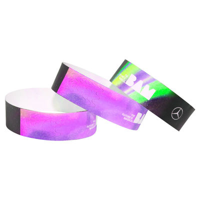Pulseras de papel impreso personalizado duraderas para eventos Blanco Azul Ligero