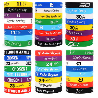 Pulseras de silicona impresas a medida Juegos de baloncesto Promoción de bola de estrellas Brillo nocturno multicolor Banda de silicona luminosa