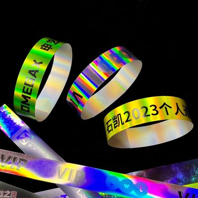 Factory Laser Glitter Pulseras de papel Eventos Conciertos personalizados Festival Neón Arco iris Brillante Laser Pulsera de papel promocional