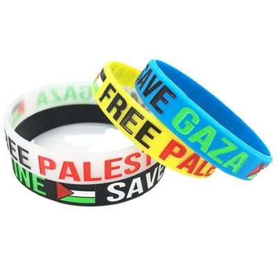 Eslogan Palabra de advertencia Pulseras de silicona impresas Bandera personalizada Libre Palestina Salva Gaza Souvenir Pulseras de silicona
