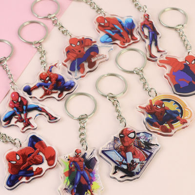 Claves acrílicas personalizadas transparentes personaje de dibujos animados Spider-Man Impreso con anillo de metal