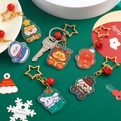 Clavier de Navidad personalizado con anillo de metal y impresión transparente de muñeco de nieve