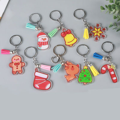 Festival de Navidad Snowman Keychain Transparente Anillo de llave acrílico con patrón personalizado