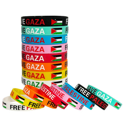 Bandas de silicona de bandera personalizadas para souvenir de Palestina libre Salva Gaza Logotipo impreso
