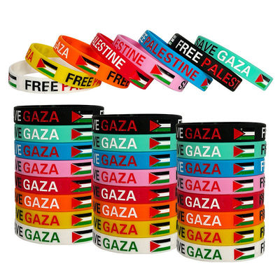 Eslogan de silicona Palabra de guardia Pulseras impresas Bandera personalizada Palestina libre Salve Gaza Souvenir Pulseras de silicona